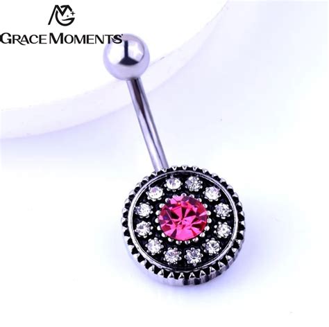 5pcs Grace Moments Round Paved Zirconia Crystal Flower Body Belly Button Ring Body Piercing