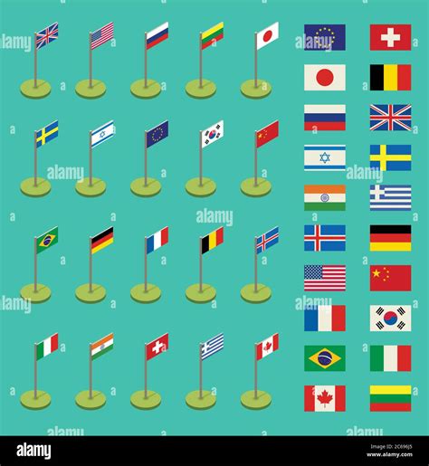 Isometric Flags Icons In Flat Style Simple Flags Of The Countries