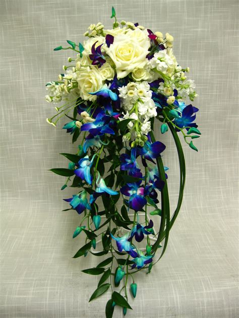 cobblestone design company home cascading wedding bouquets blue orchid wedding blue