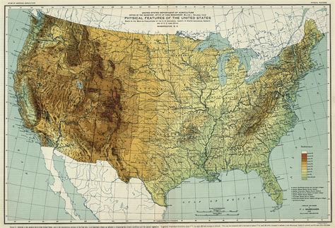 Vintage United States Physical Features Map 1915 Drawing By