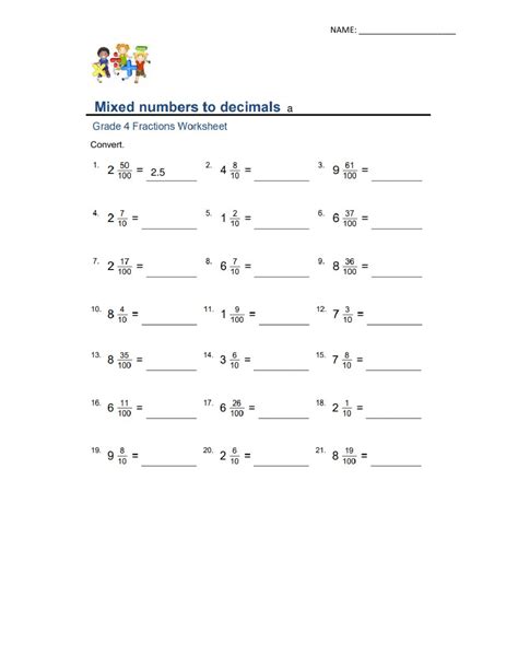Write Each Fraction Or Mixed Number As A Decimal Worksheet Fraction