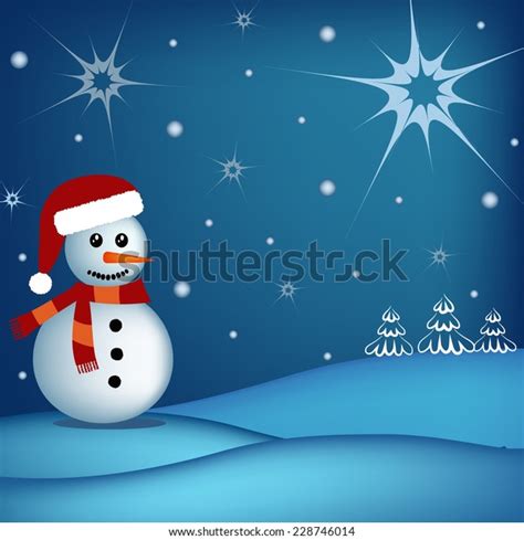 Happy Snowman Winter Scene Stock Vector Royalty Free 228746014