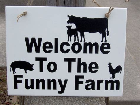 Welcome To The Funny Farm Wood Vinyl Sign Animals Cow Pig Rooster