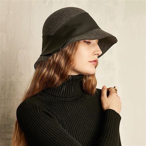 100 Wool Bucket Hat Women Elegant Winter Hats With Leather Trim In Womens Bucket Hats From