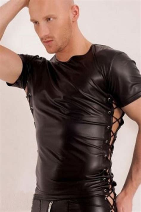 2018 Latex T Shirt Men Sexy Pvc Leather Vests Lingerie Nightclub Costume Gay Underwear Wet Look