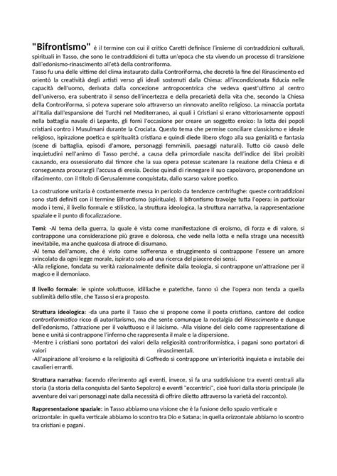 Bifrontismo In Tasso Appunti Di Letteratura Italiana Docsity