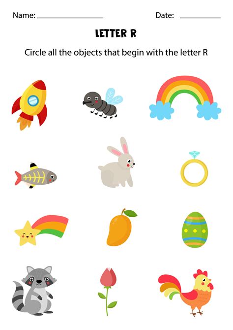 Letter Recognition For Kids Circle All Objects That Start With R