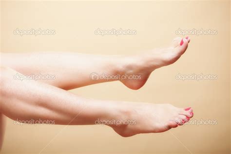Beautiful Long Naked Woman Girl Legs On Orange Stock Photo By