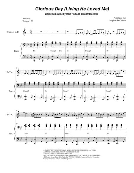 Glorious Day Living He Loved Me Arr Stephen Decesare Sheet Music Casting Crowns Trumpet