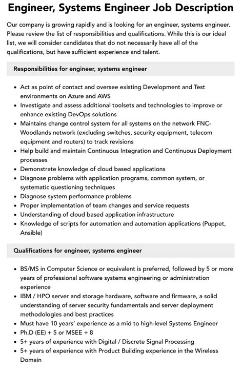 Engineer Systems Engineer Job Description Velvet Jobs