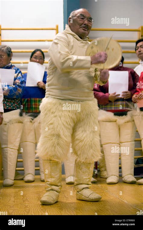 Traditional Inuit Drum Dancing And Choir Singing At The Sports Hall