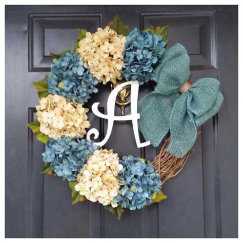 spring wreath, door wreath, monogram wreath, hydrangea wreath, wreath, burlap wreath, grapevine ...
