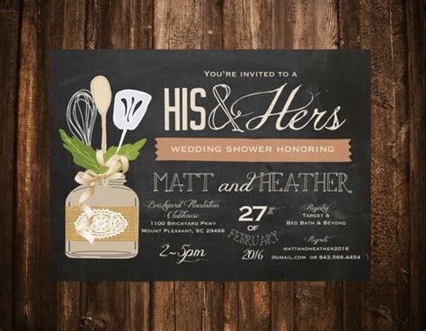 his and hers couple s wedding shower invitation chalkboard