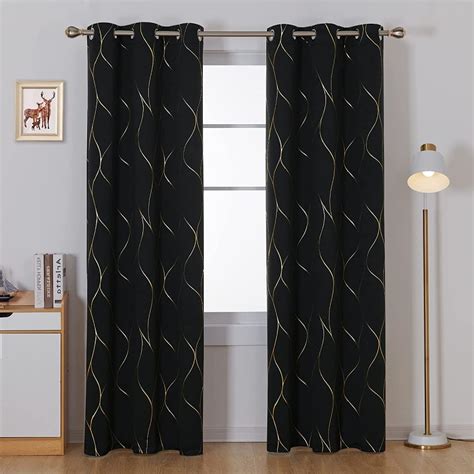 Gold Foil Printed Wave Pattern Thermal Insulated Blackout Curtains G