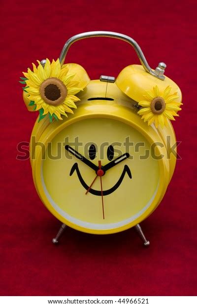 Yellow Retro Smiley Face Clock On Stock Photo Edit Now 44966521