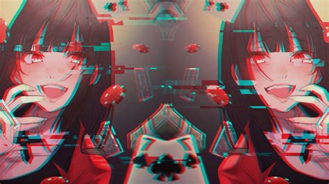 Kakegurui Jabami Yumeko Glitch Art Vaporwave 1080p Wallpaper