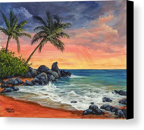 Beach Sunset Canvas Painting At Paintingvalley Com Explore Collection