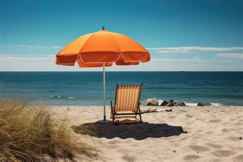 Chaise Lounges On The Beach With An Orange Umbrella Sommer Sonne Strand Und Meer Im Urlaub