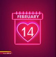 Calendario 14 de febrero en neón. | Vector Premium