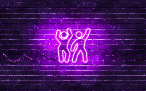 Download Wallpapers Dance Party Neon Icon 4k Violetbackground Neon
