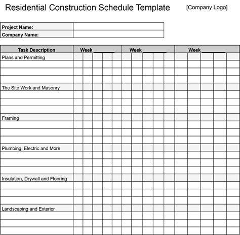 Construction Schedule Templates Download And Print For Free