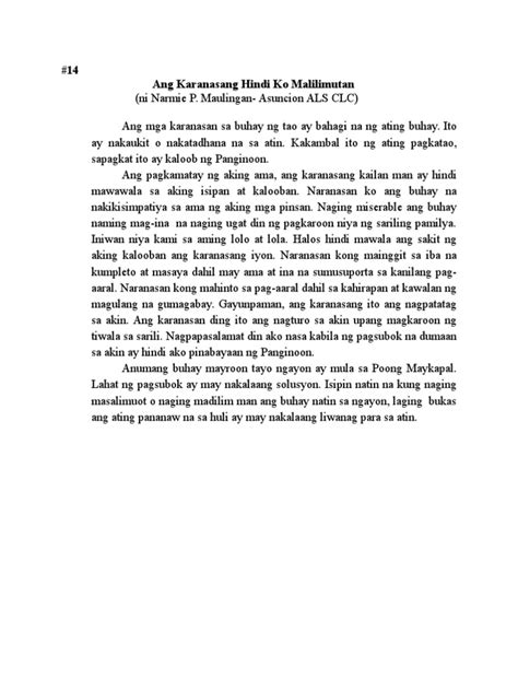 Ano Ang Karanasang Hindi Mo Malilimutan Essay