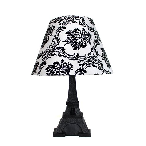 Simple Designs Eiffel Tower Paris Lamp With Black And White Damask