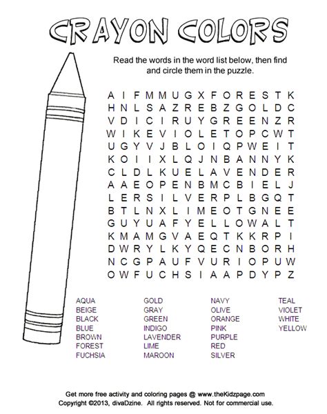 Backyard fun word search puzzle. Crayon Colors Word Search Puzzle - Free Printable Learning ...