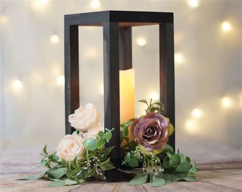 Black Wood Lantern Centerpeice Rustic Wedding Decor Reception Table