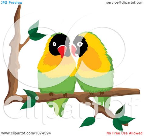 Clipart Two Love Birds Perched On A Branch 1 Royalty Free Vector