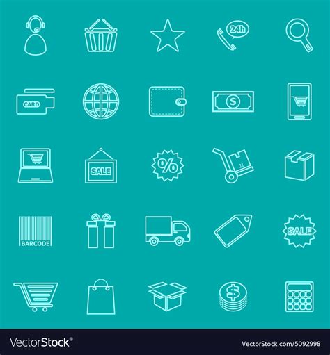 E Commerce Line Icons On Green Background Vector Image