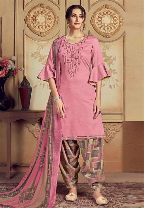 Pink Cotton Punjabi Suit 201422