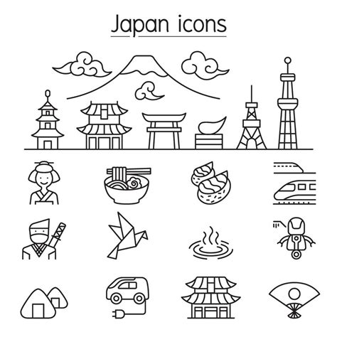 Japanese Icons Set In Thin Line Style 2067933 Vector Art At Vecteezy