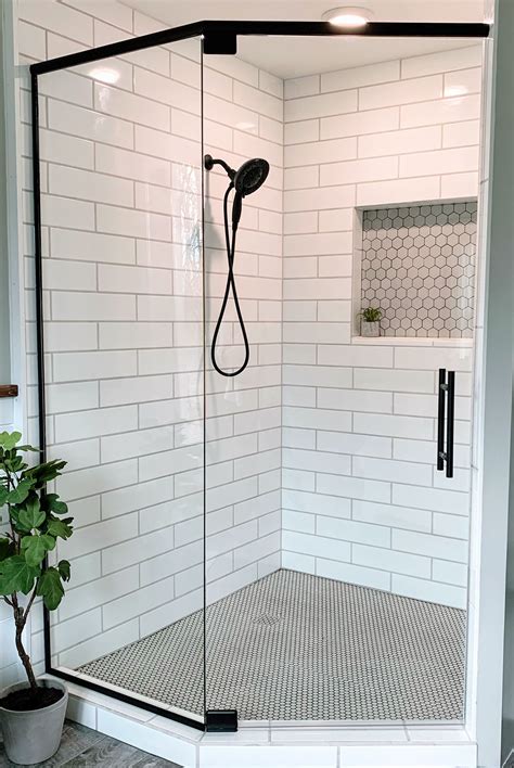 Black White And Gray Shower Farmhouse Master Bathroom Master Bathroom Shower Bathroom Remodel