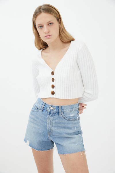 Uo Rose Ribbed Cropped Cardigan Urban Outfitters Canada
