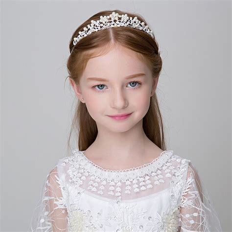 Rhinestone Simulated Pearl Crown Tiara Flower Girls Princess Headband