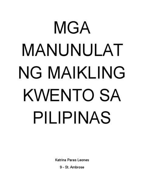 Maikling Kwento Sa Pilipinas