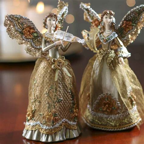 Vintage-Inspired Gold Angel Musician Figurine - Table ...