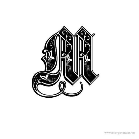 The Letter M Is Made Up Of Black And White Letters With Swirly Designs