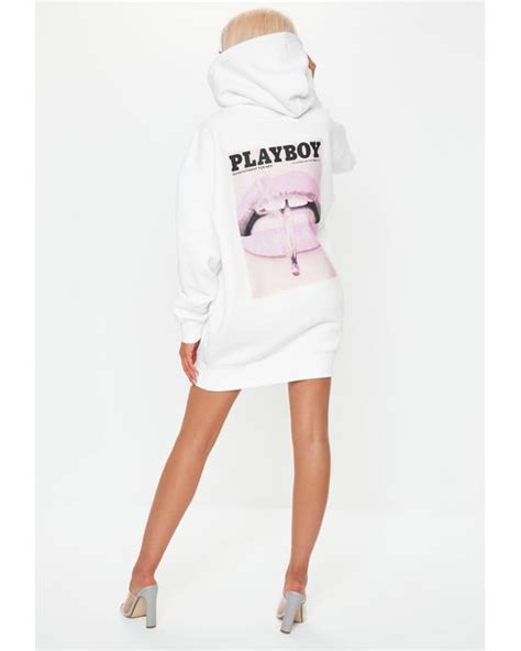 Lyst Missguided Playboy X White Magazine Print Oversized Hoodie Dress