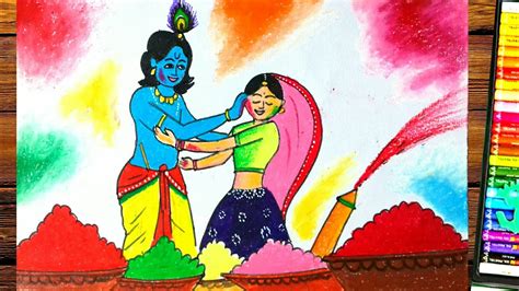 Radhakrishna Holi Festival Drawing With Pastel Colorpastel Color