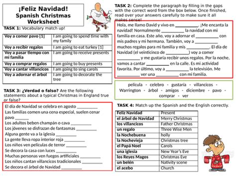 Spanish Christmas Vocabulary Worksheet Teaching Resources