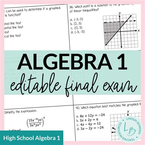 Algebra 1 Final Exam With Study Guide Editable Lindsay Bowden