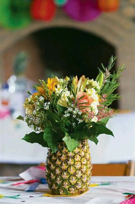 Flower Arrangement In A Pineapple Perfect For A Tropical Celebration In 2020 Pineapple