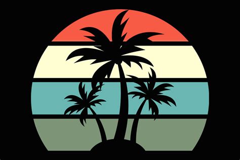 Beach Palm Tree Retro Sunset Clipart Graphic By Sunandmoon · Creative