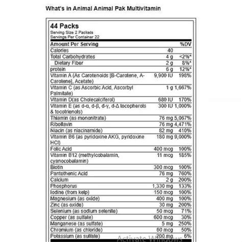 Universal Animal Pak Multivitamin 44 Packs Tss The Supplement Shop