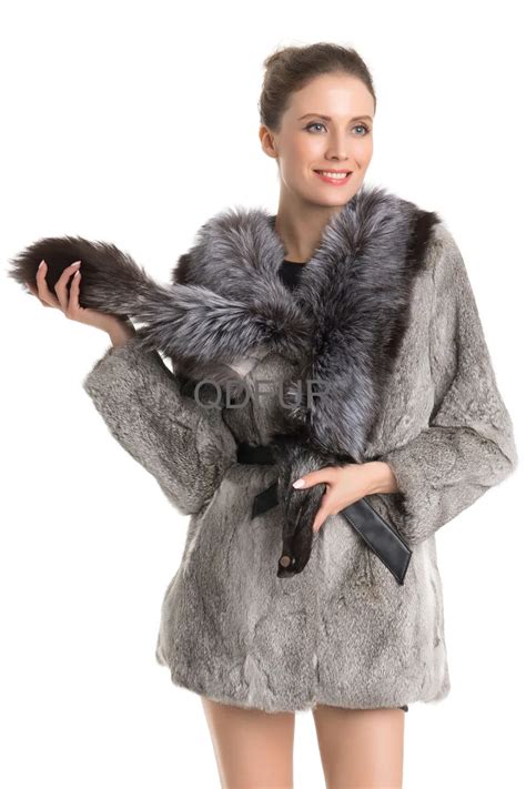 2017 Winter Fashion Ladies Natural Rabbit Fur Coat Silver Fox Fur
