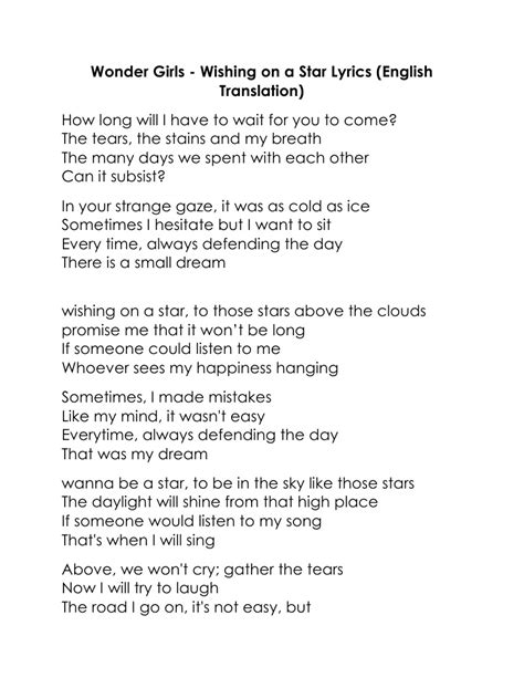 Wonder Girls Wishing On A Star Lyrics English Translation Pdf