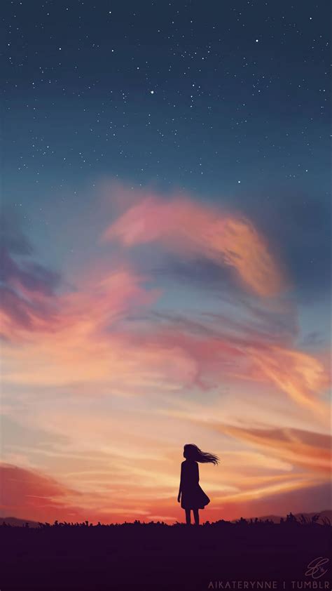 Download Wallpaper 938x1668 Silhouette Field Art Sky Evening