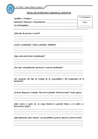 Ficha De Entrevista De Personal Docente PDF